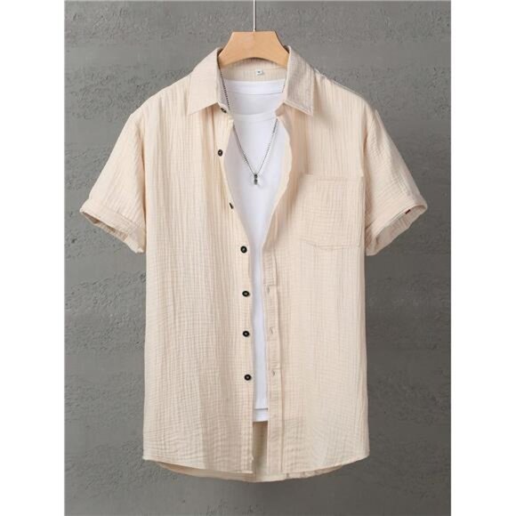 Men Linen/Bohemian Style Short Sleeve Shirt for Men, Summer Apparel for Men - Picture 3 of 8